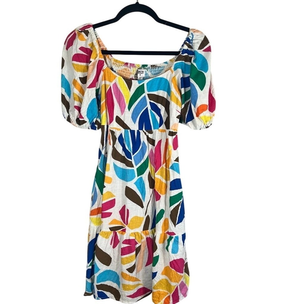 Retro Colorful Linen Dress Pink XXS Tropical Resort Travel Boho Hippie Chic Arts